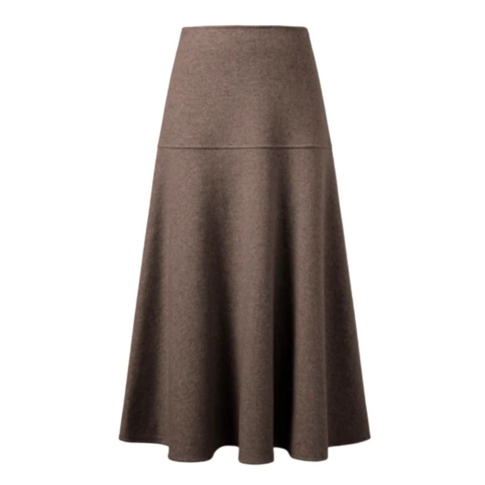 New OGL Cashsoft Wool Like Flared Maxi Heather Brown Sz Large Petite NWT